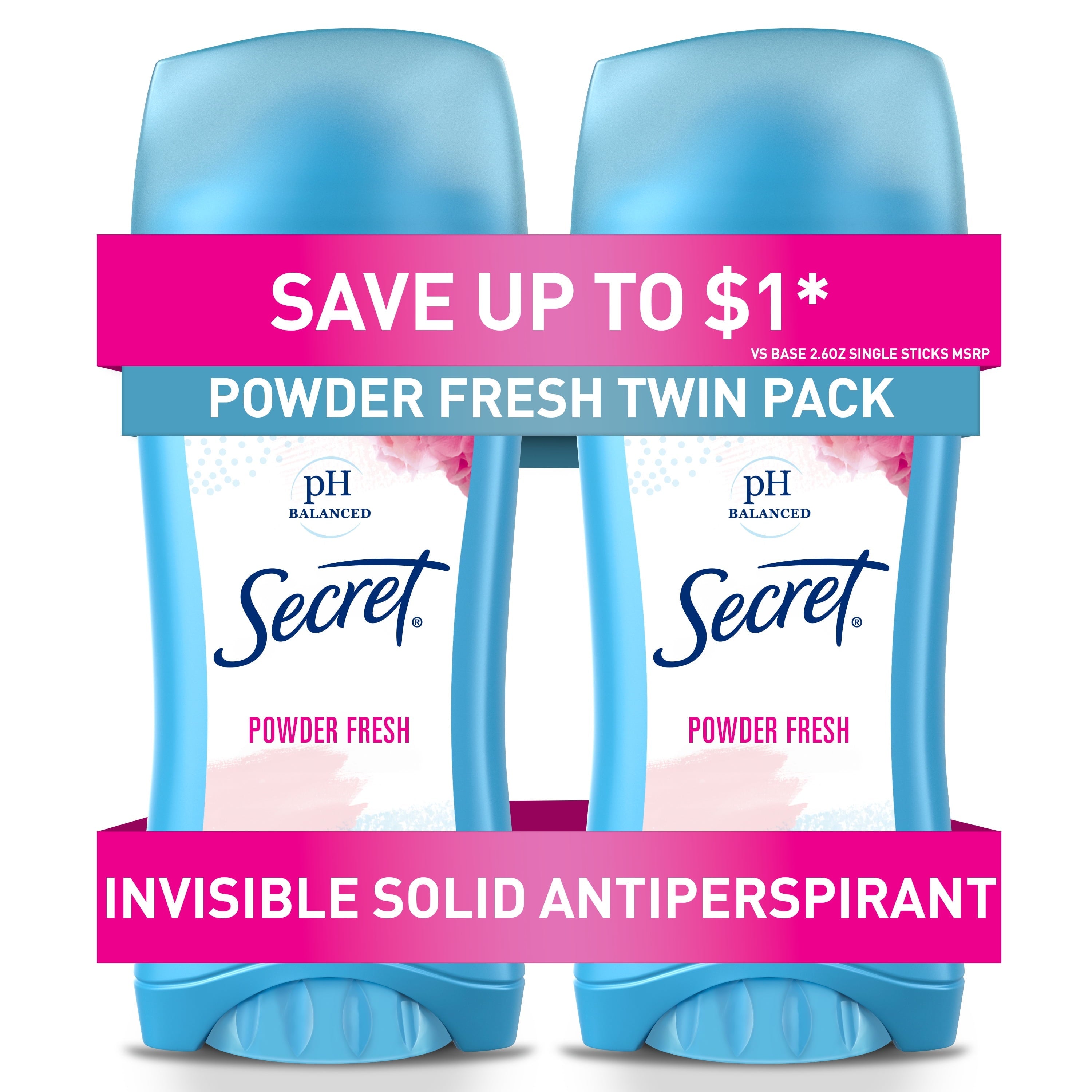 Invisible Solid Antiperspirant Deodorant for Women, Powder Fresh, 2.6 oz, 2 Pack
