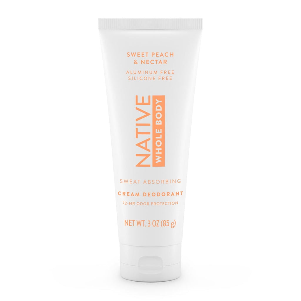 Native Whole Body Deodorant Invisible Cream, Sweet Peach & Nectar, Aluminum-Free, 3 oz