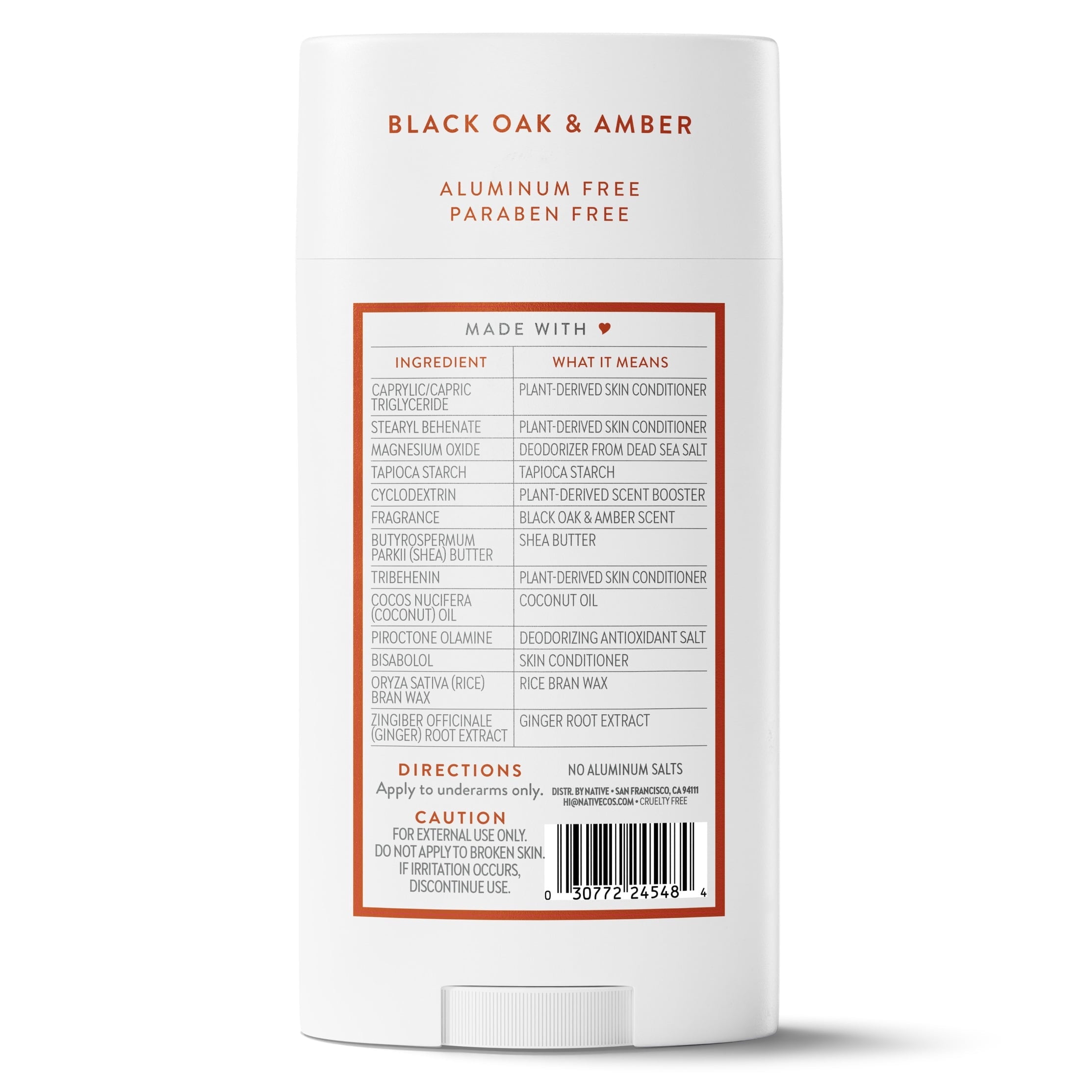 Aluminum Free Deodorante For Men, 72 Hour Solid Deodorant Stick, Black Oak & Amber, 3.1oz