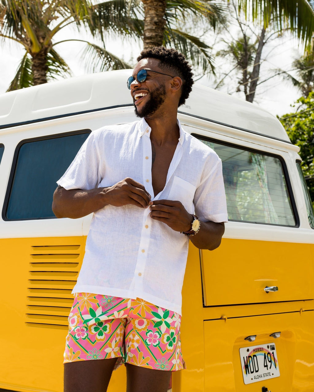 The Casa Blanca - Short Sleeve White Linen Shirt