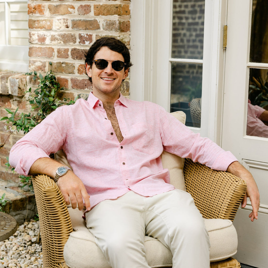 The Rosé Blusher - Long Sleeve Pink Linen Shirt