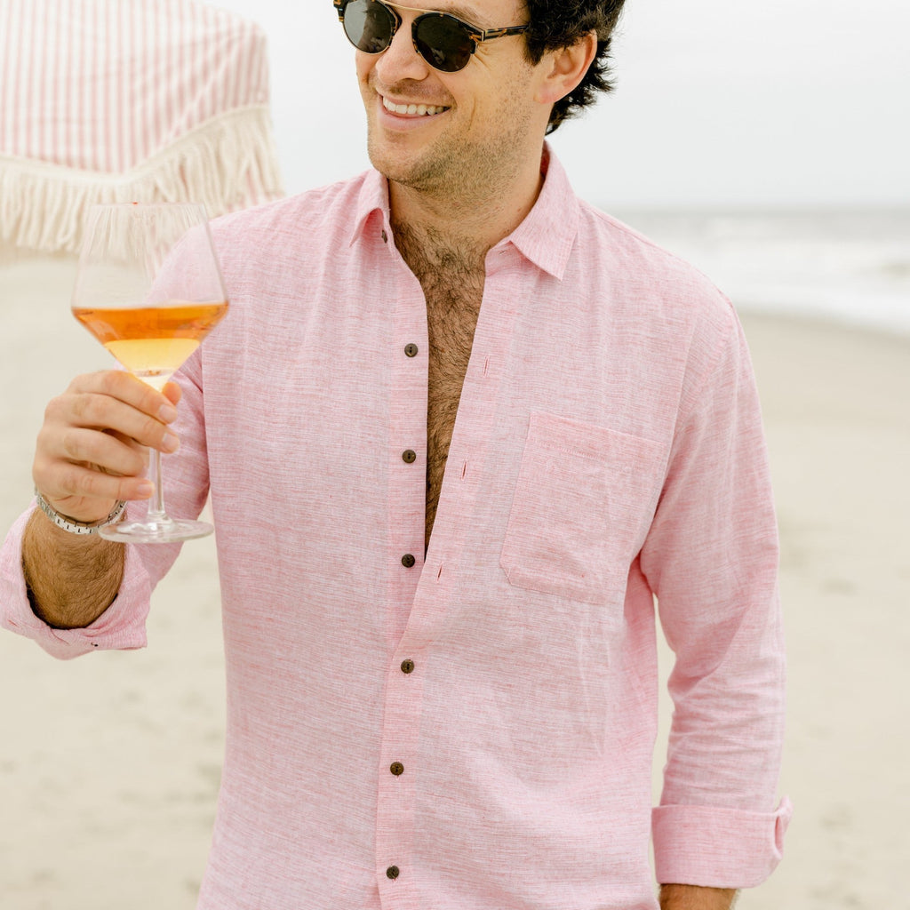 The Rosé Blusher - Long Sleeve Pink Linen Shirt