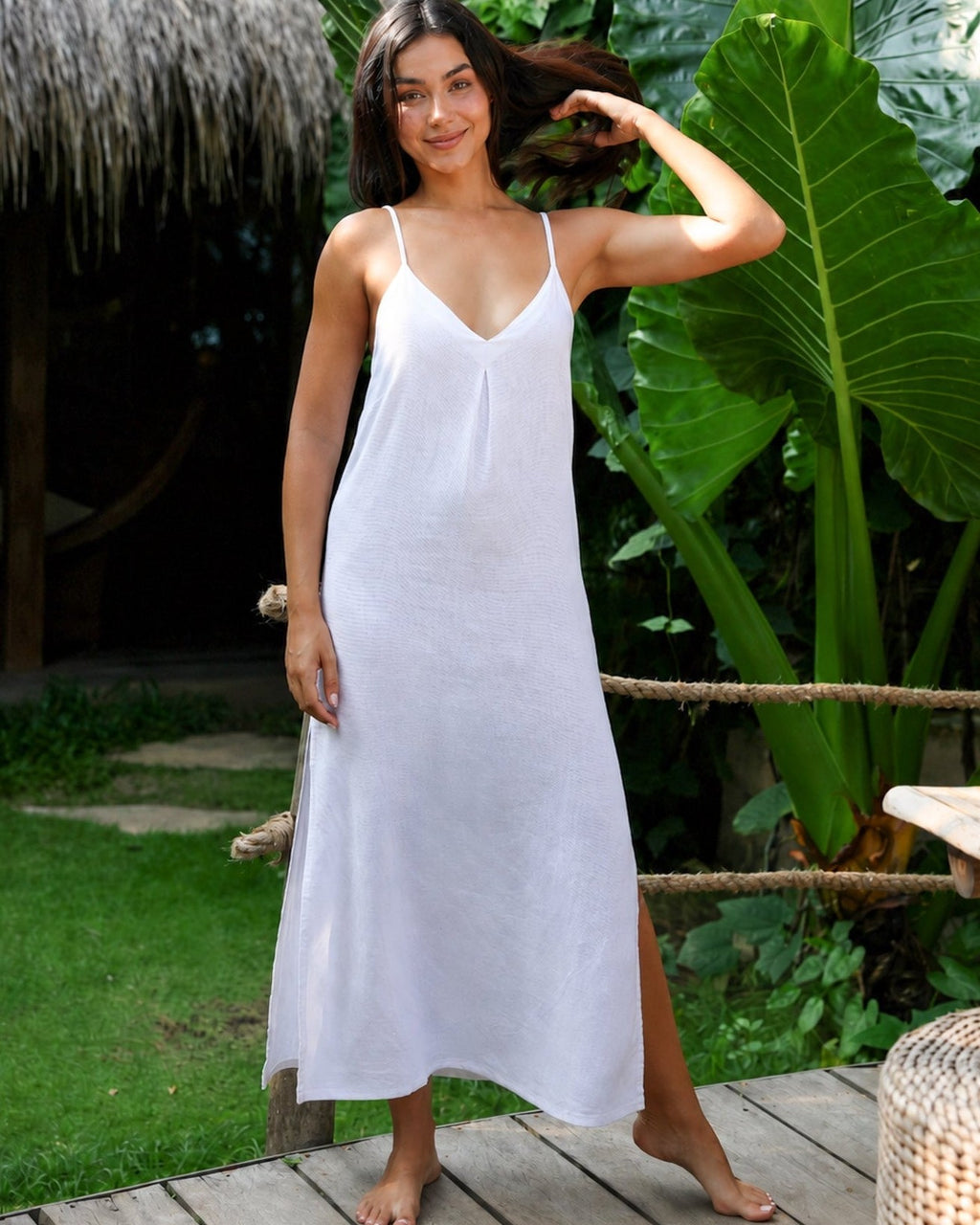 The Santorini - Solid White Linen Beach Dress