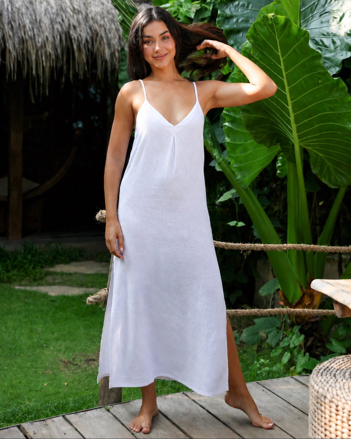 The Santorini - Solid White Linen Beach Dress