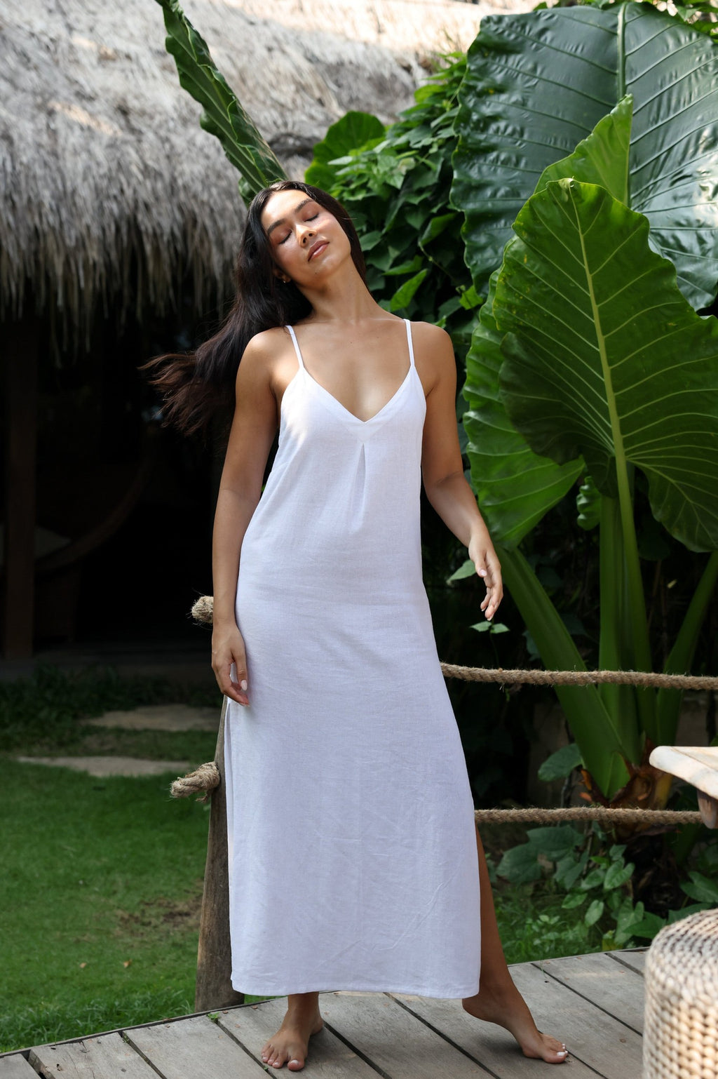 The Santorini - Solid White Linen Beach Dress